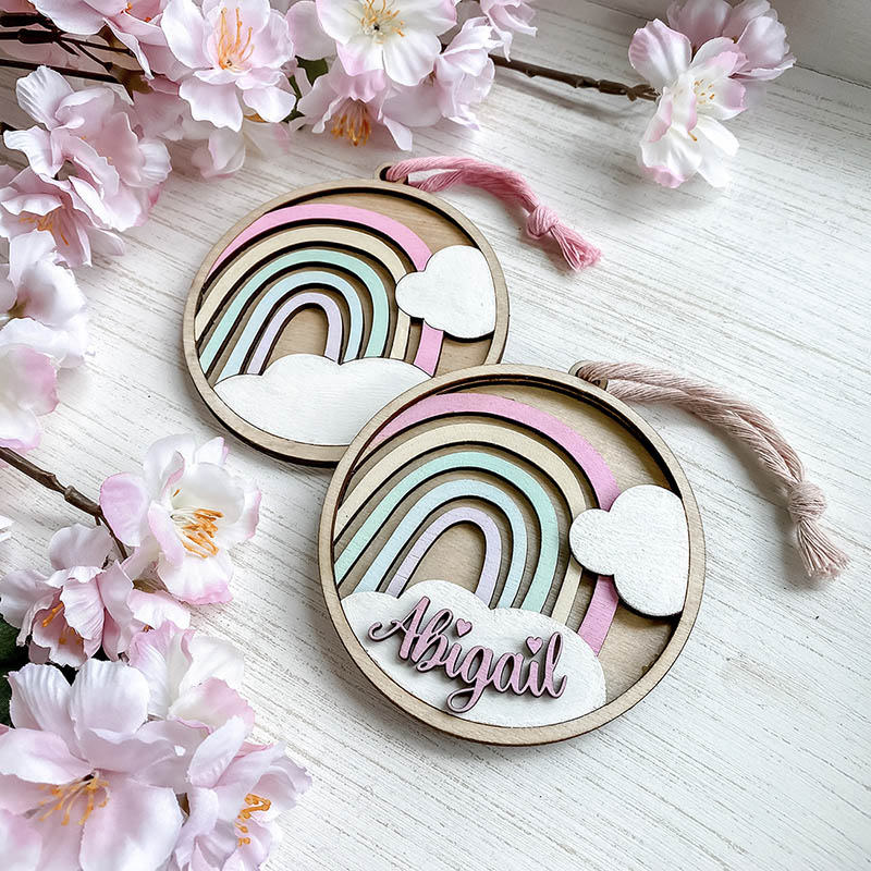 绅士库全彩爆乳漫画无遮拦 laser cut wooden ornaments with rainbows and colorful names